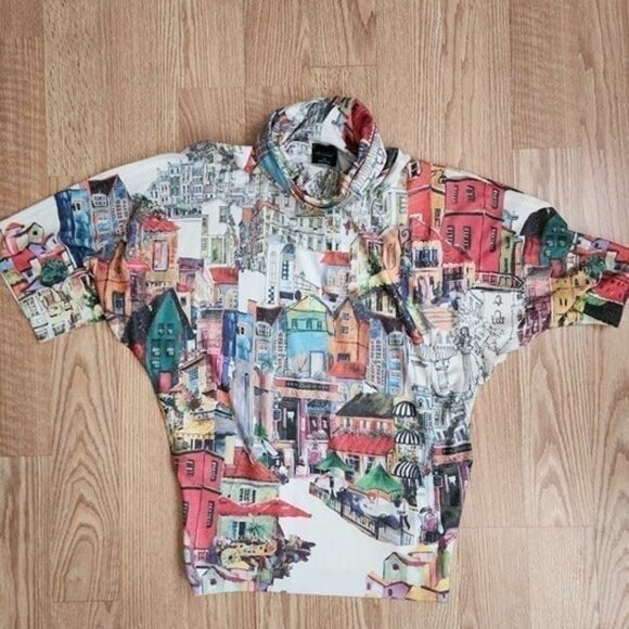 Inoah NWT Dolman  XS Village Pattern Cowl Neck Pullover - Picture 7 of 11